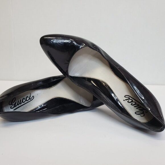 Gucci Black Patent Leather Stiletto Pumps Semi Pointed Toes US 8.5 B - Picture 3 of 5